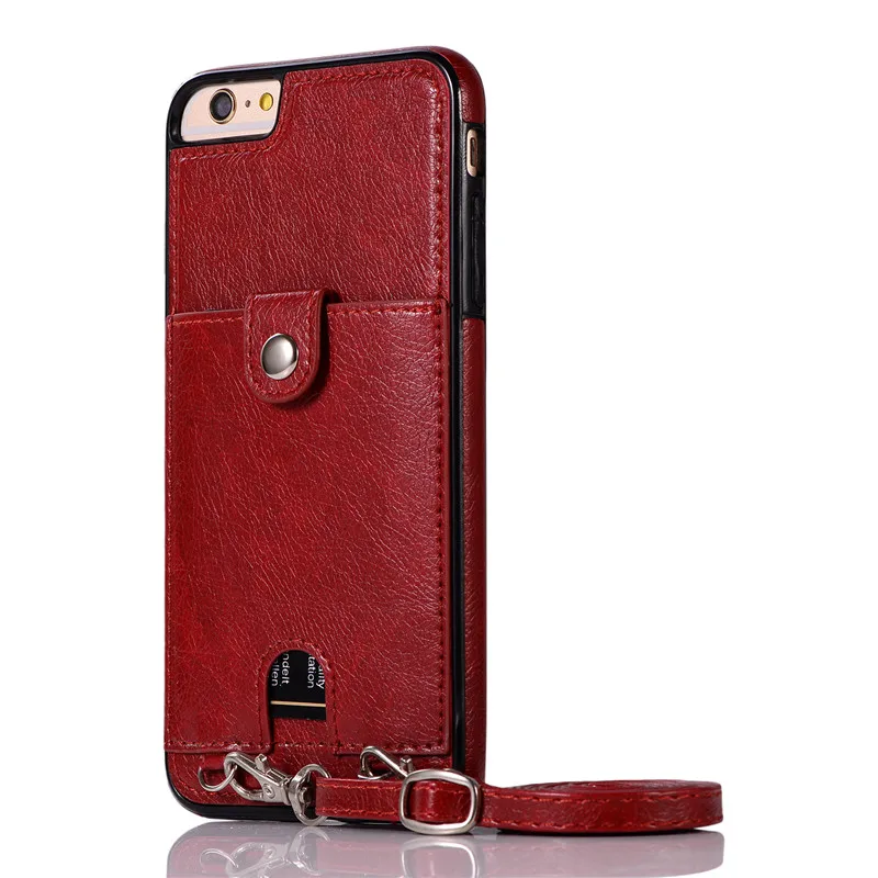 Винтажный чехол из искусственной кожи для iPhone Xs Max XR X Wallet Card чехол для iPhone 6 6S 7 8 Plus с ремешком - Цвет: Красный