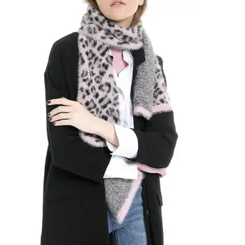 

155x26cm Womens Winter Warm Thicken Plush Pashmina Scarf Contrast Color Leopard Printed Soft Windproof Neck Cover Wraps 517D