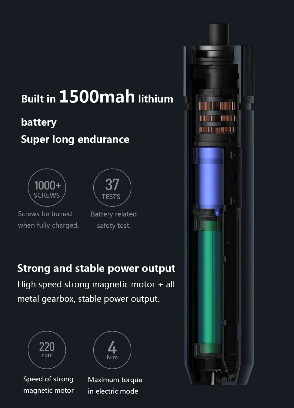 HOTO 1500mAh Straight Handle Electric Screwdriver With 12 Bits 3 Speed Torque Rechargeable Daily Screwdriver Kit Portable (16)
