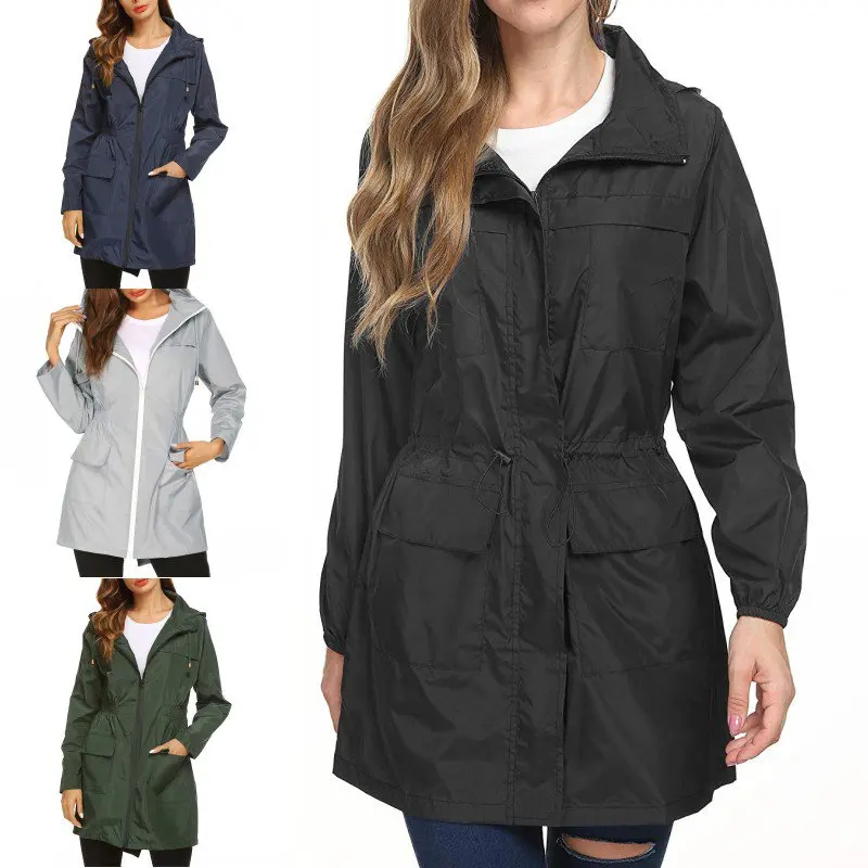 Женский дождевик водонепроницаемый длинный Стиль Пешие прогулки сплошной Collor одежда Женский легкий вес Открытый обратно сплит дождевик