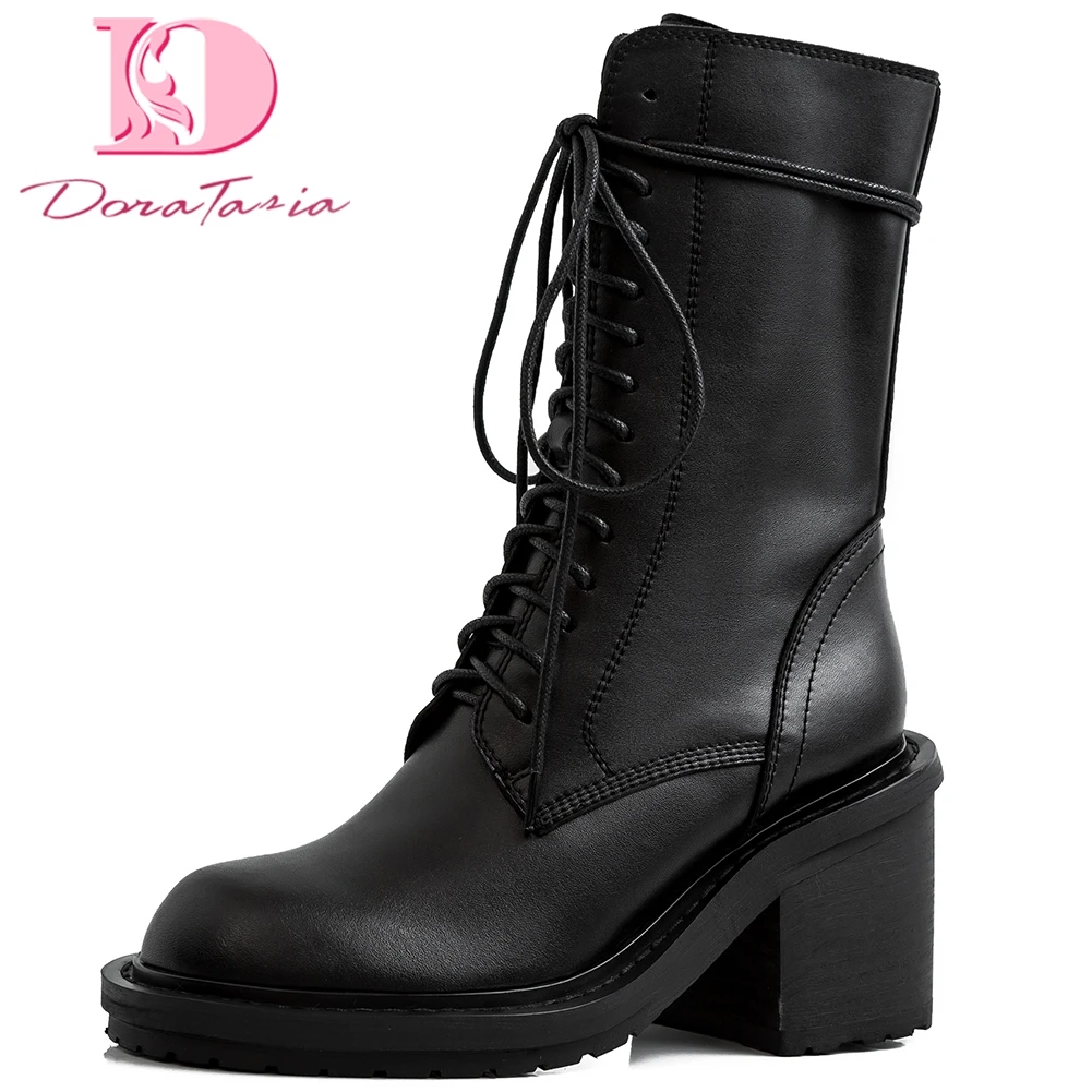 

Doratasia new arrivals High Quality 2019 Hot Sale Chunky Heels Black Shoes Woman Boots Female Zip Up Autumn Boots Women Shoes