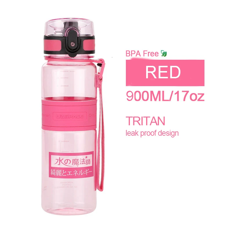 900ml red FB спортивные портативные бутылки для воды герметичный шейкер бутылка фруктовый сок чай заварки Тритан пластиковая посуда для напитков 500 мл/1л bpa бесплатно - Цвет: 900ml red