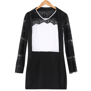 

2018 Shirt Women For Work and Casual Women Blouses O-neck Plus Size XL Blusas Patch Lace Blouse Long Sleeve Female Shirts