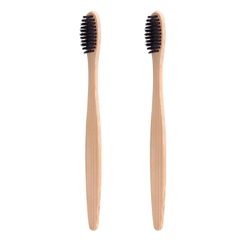 2pcs Wood Toothbrush with Activated Charcoal Powder Adults Children Dental Teeth Whitening Set Black Eco Friendly Product - Цвет: 2pcs black brush