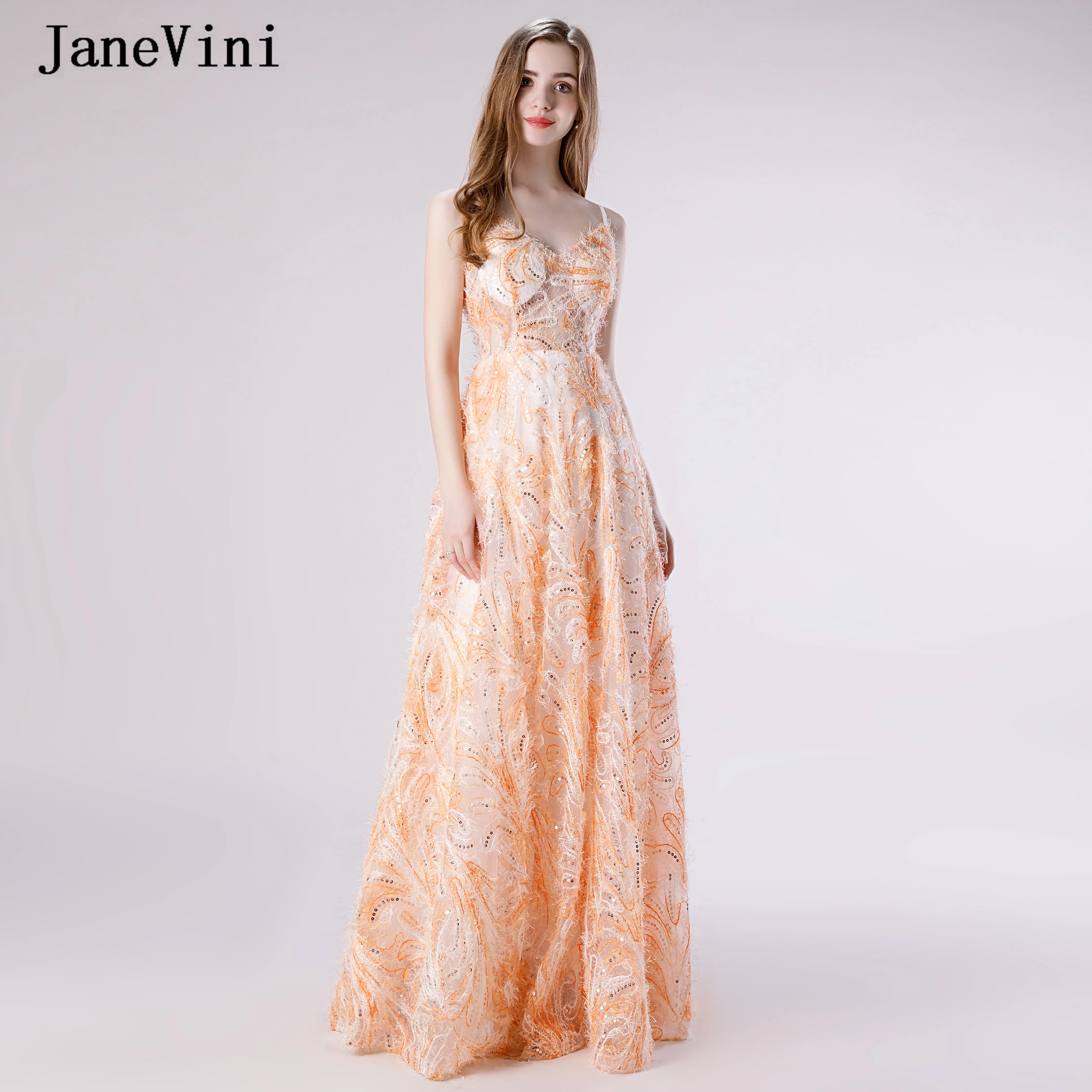 JaneVini 2019 очаровательное кружевное ТРАПЕЦИЕВИДНОЕ длинное платье для выпускного вечера на бретельках с блестками и открытой спиной мода