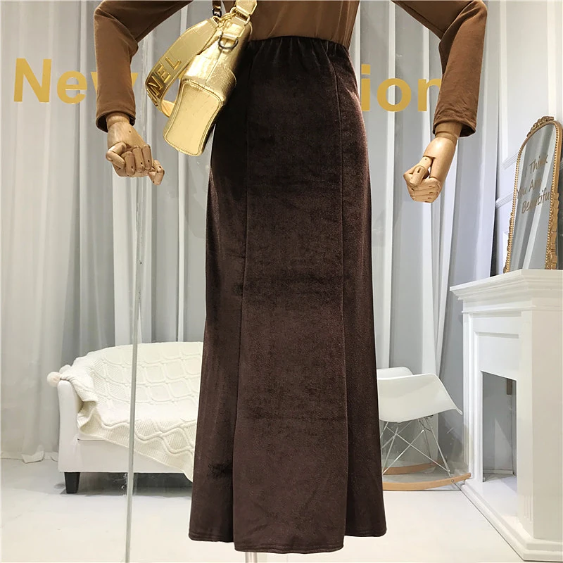 Бархатная винтажная длинная юбка женские юбки Mujer Moda Осень Зима Высокая талия юбка элегантные вечерние платья для женщин сексуальные