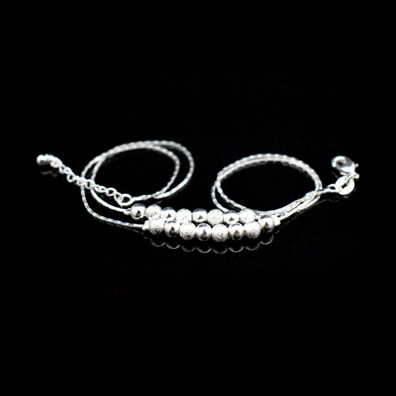 Double Layer Ball Bead Women Anklet 925 Sterling Silver Frosted Beads Pendant Foot Chain Beach Anklets Bracelet Jewelry anklet bracelets,silver anklets,ankle chain