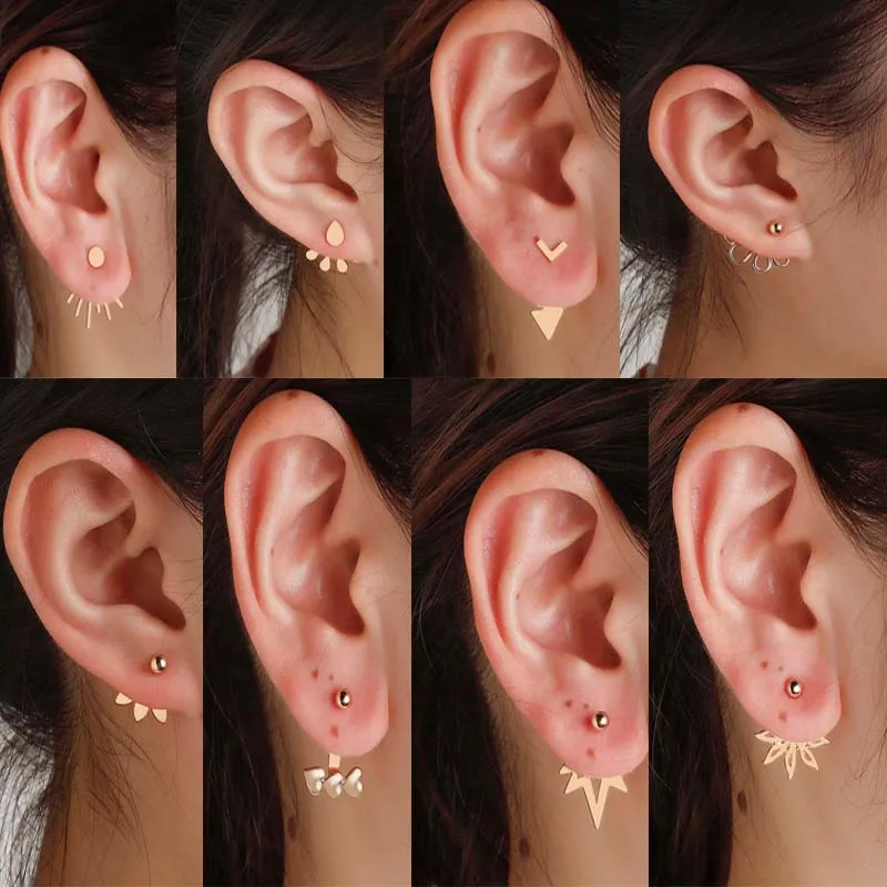 

Chandler Ear Jackets Stud Earring For Women Front Back Two Sided Earrings Fashion Jewelry Brincos Stainless Steel Pendientes