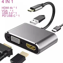 4 in 1 USB C HDMI Type c to HDMI 4K Adapter VGA USB3.0 Audio video Converter PD 87W Fast charger for Macbook pro Samsung s9 s10