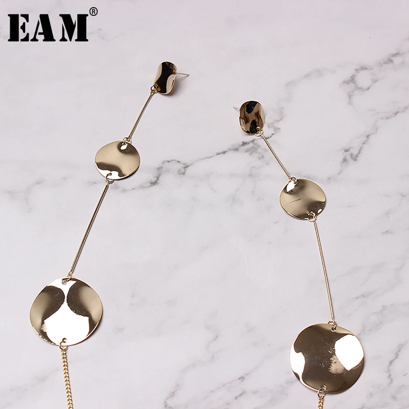 

[EAM] 2020 Spring Woman New High Quality Temperament Solid Golden Silver Color Metal Chain Pendant Earrings All Match LI327