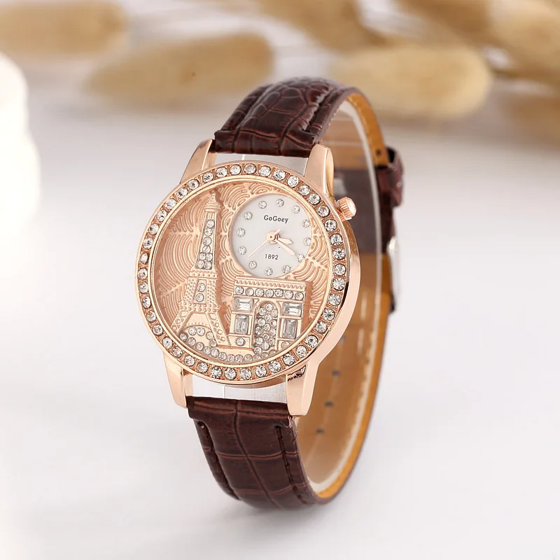 2019high Женская мода Стиль Имитация с Кварцевые часы инкрустированные бриллиантами Эйфелева башня ремень женские часы Q20 - Цвет: ZZ