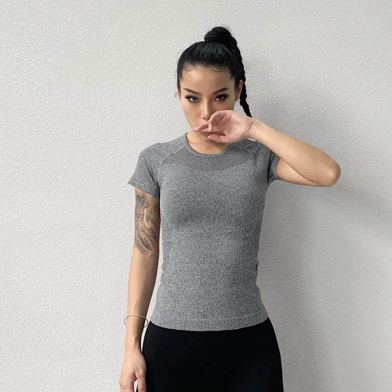 Summer Women Sport Tops Hollow Out Yoga Shirt Short Sleeve Running Fitness T-shirts Gym Tops Clothes Breathable Tight Tee Blouse