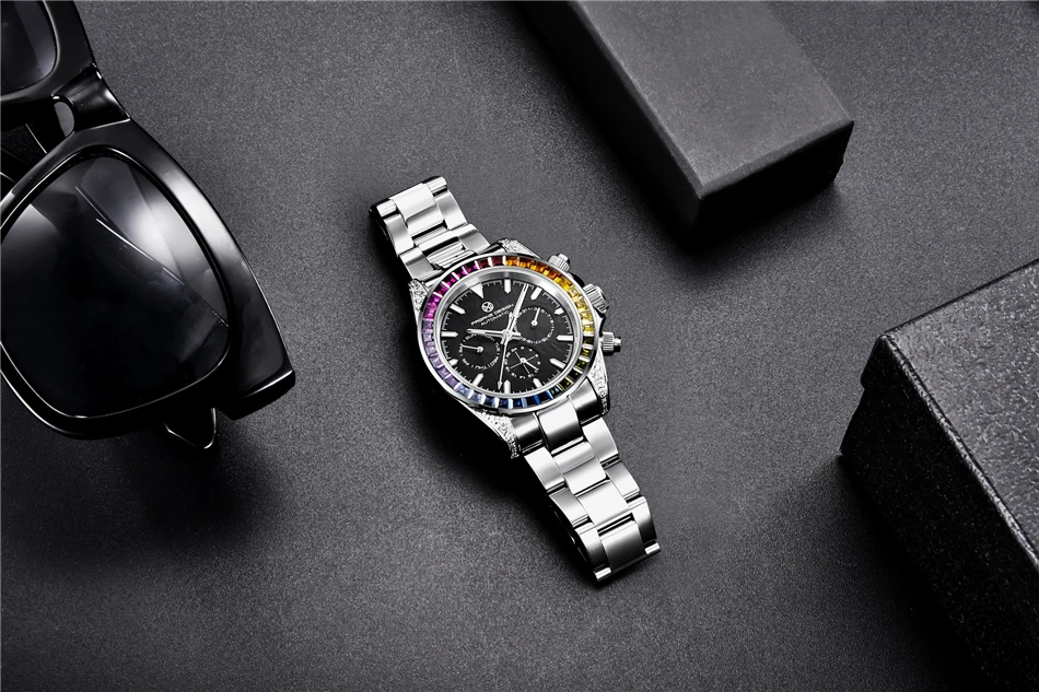 PAGRNE DESIGN Luxury Sapphire Glass Mechanical Watch Men's Sports Stainless Steel Automatic Waterproof Watch Reloj Hombre