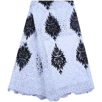 

Free shipping High quality Black Nigerian Milk Silk lace fabric french cord lace African Voile Guipure Lace fabric For Dress