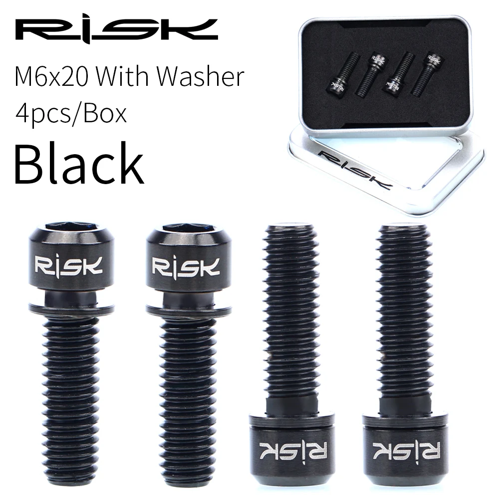 M6x20mm Black 4 шт./лот M6x18/20 мм титановые Ti CT4 Болты Винты для MTB велосипеда кривошипный дисковый тормозной суппорт гарнитура стержень с адаптером шайба - Цвет: M6x20mm Black