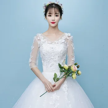 

Wedding Dress 2019 New Bride Korean Summer One Shoulders Pregnant Women Mid Sleeves Female Ball Gown Vestidos De Novia Robe