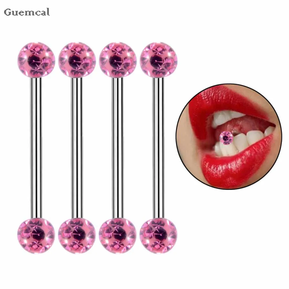 Guemcal 4pcs Hot-selling Simple Magic Color Ball Straight Threaded Tongue Nail Human Body Piercing Jewelry