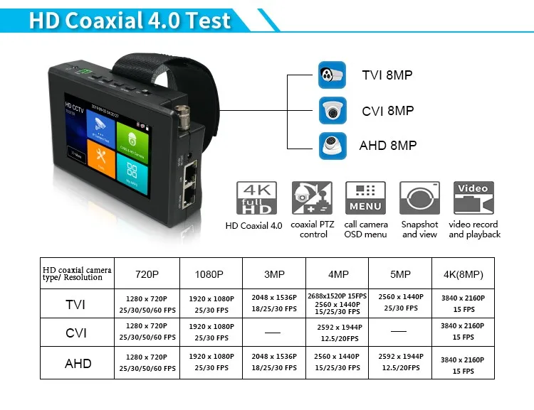 Além de Câmera Monitor com Wif Atualize Cctv Tester H.265 4 k 8mp Tvi Cvi Ahd Analógico 5-em-1 Pulso Ipc-1800 ip 7 tester h.265 4 k ip 8mp tvi