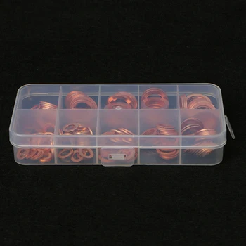

200Pcs 9Sizes Copper Washers Gasket Flat Ring Seal Kit Set With Plastic Box For Sump Plugs