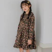 Платье для девочек г., Осеннее детское платье принцессы с цветочным принтом в Корейском стиле для девочек, одежда для малышей RT818