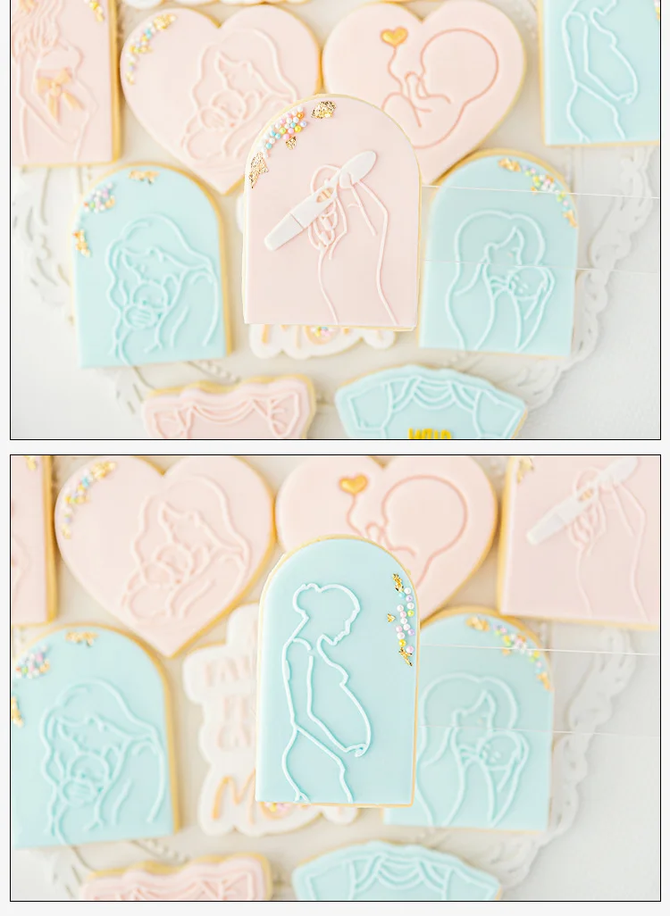 2pcs/set Baby Shower Mommy To Be Acrylic Cookie Cutter Reverse Stamp Embosser Fondant Sugar Craft Mold Cake Decoration Tool