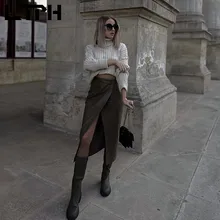 

LTPH midi skirts women streetwear casual vintage solid PU leather skirt straight split design sexy elegant 2022 spring new