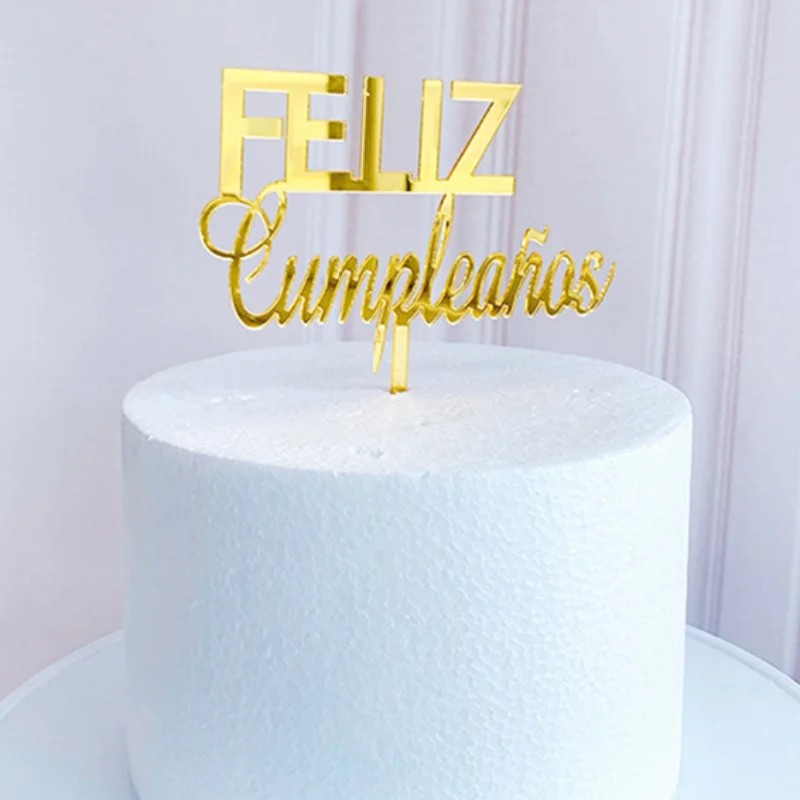 Новые акриловые испанские топперы для торта Feliz Cumpleanos Топпер С Днем Рождения