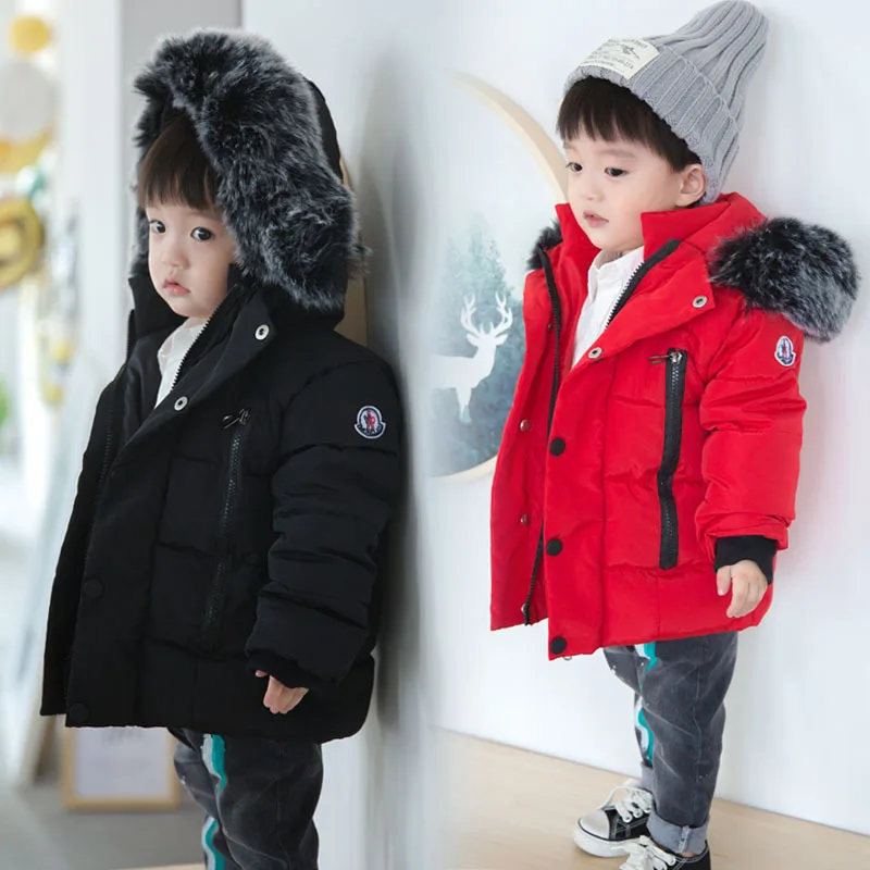 

Baby winter new down jacket boy girl cotton children's cotton padded cotton coat fur collar hooded warm cotton jacket baby coat