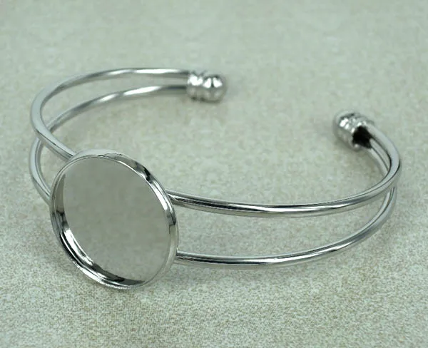 

20mm New Silver tone Plated Blank Bases Circle Bezel Cabochon Style Bracelet Cuff Bangle Settings Blank Cameo DIY Wholesale