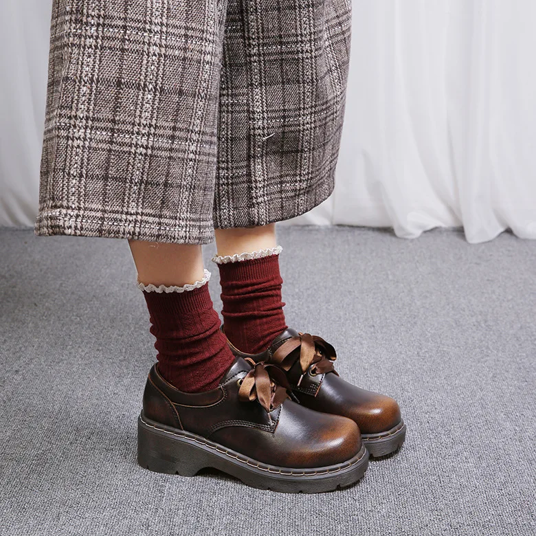 

Plush original British style ins Vintage Brock leather shoes women's Japanese department college style Martin shoes