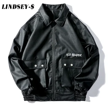 

LINDSEY SEADER PU Leather Jakect Autumn Men Jacket Coat Zipper Female Black Punk Bomber Faux Leather Outwear Streetwear Jacket