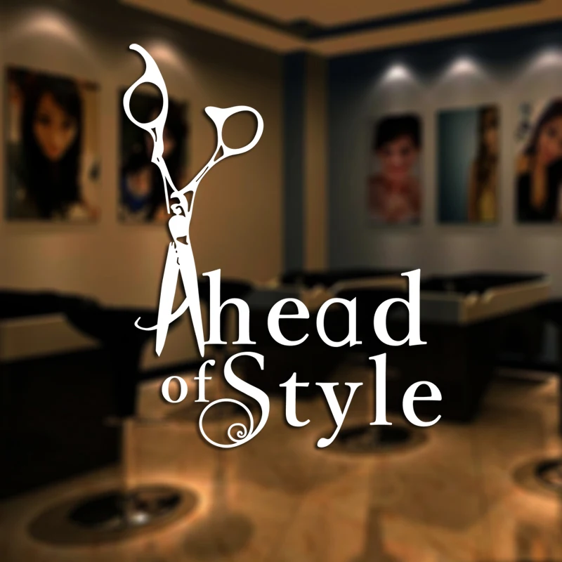 DCTAL Barber Shop Sticker Head Style Scissors Hair Salon Decal Neutral Haircut Poster Vinyl Wall Art Decals Decor Windows