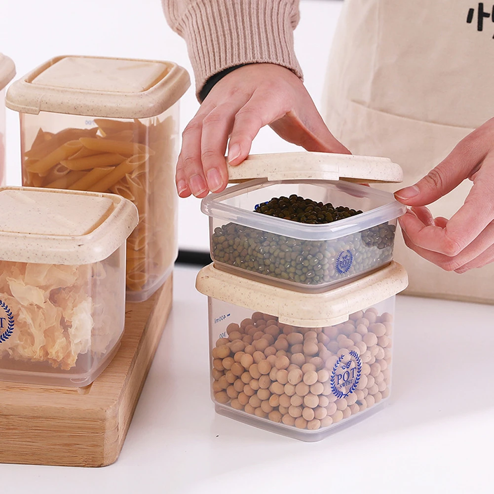 9 Pcs Set Lastic Sealed Cans Kitchen Storage Box Transparent Food