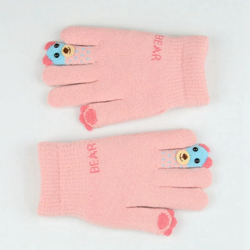 Зимние Детские перчатки с рисунком медведя, детские перчатки, вязаные плюшевые теплые перчатки