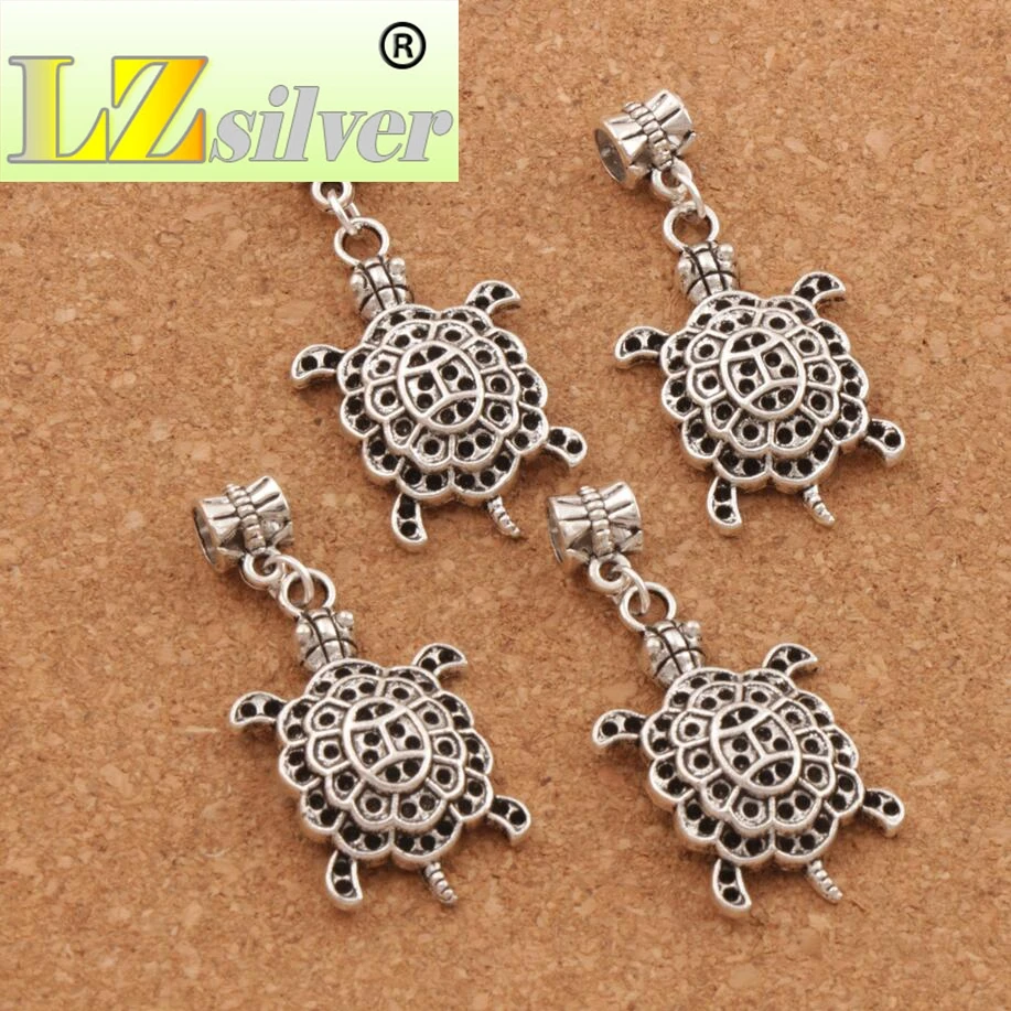 Sea Tortoise Turtle Animal Big Hole Beads 44.5x21.3mm 60pcs zinc alloy Dangle Fit European Bracelets Jewelry DIY B1181