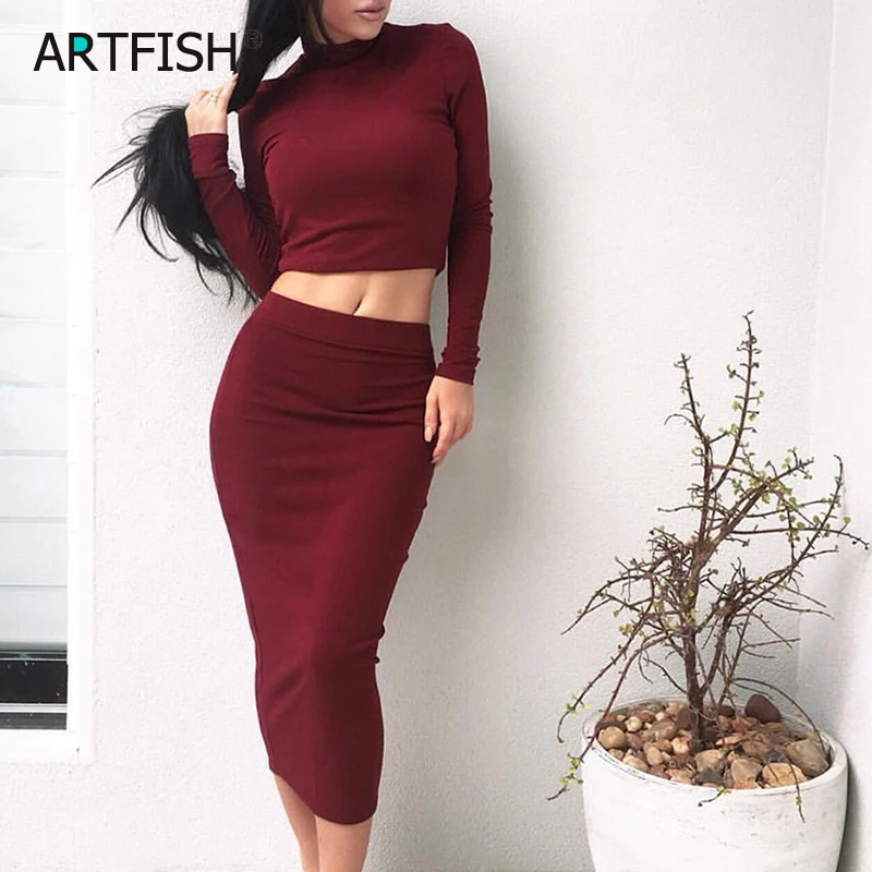 

Women Sets Autumn Shorts Tops Mid-Calf Skirts Turtleneck Suits Sexy Club Sets 2 Pieces Slim Wine Red Night Party Outfits GV815