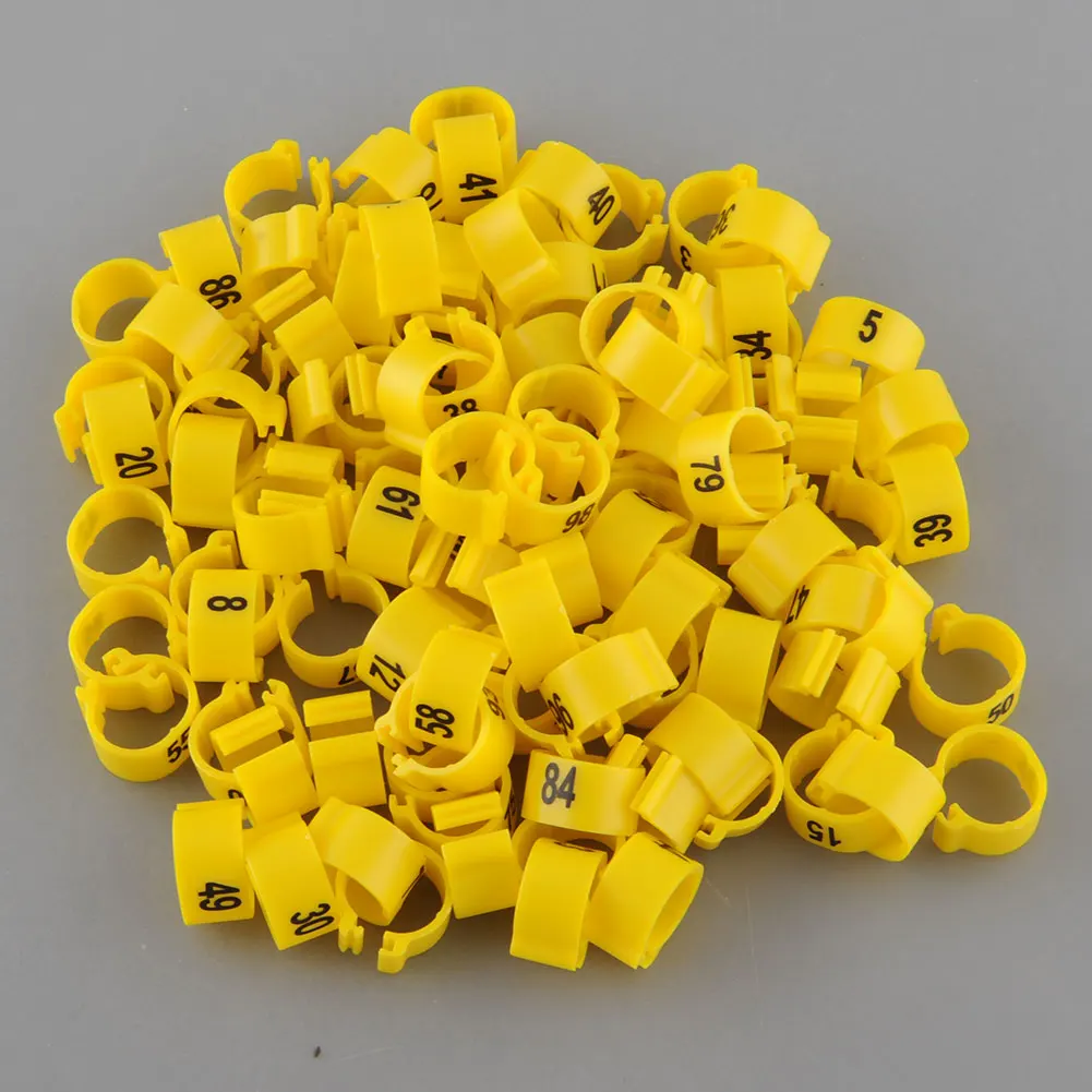 yellow 100 шт. 10,5 мм птицы кольца для лап птица голубь попугай Утка Курица кольца клип 1-100 нумерованные птицы ножные кольца 10 цветов продукт для домашних животных - Цвет: yellow