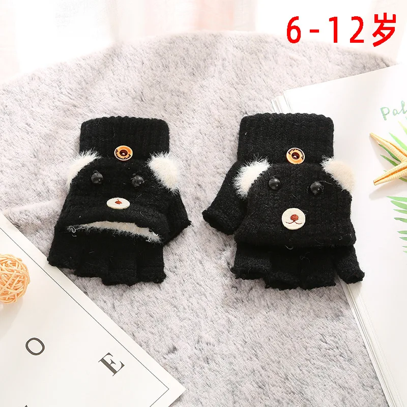 cool baby accessories Kids Gloves Winter New 3-10 Years Cute Cartoon Baby Boys Girls Flip Gloves Full Finger Knit Wool Warm Children's Mittens cute baby accessories Baby Accessories