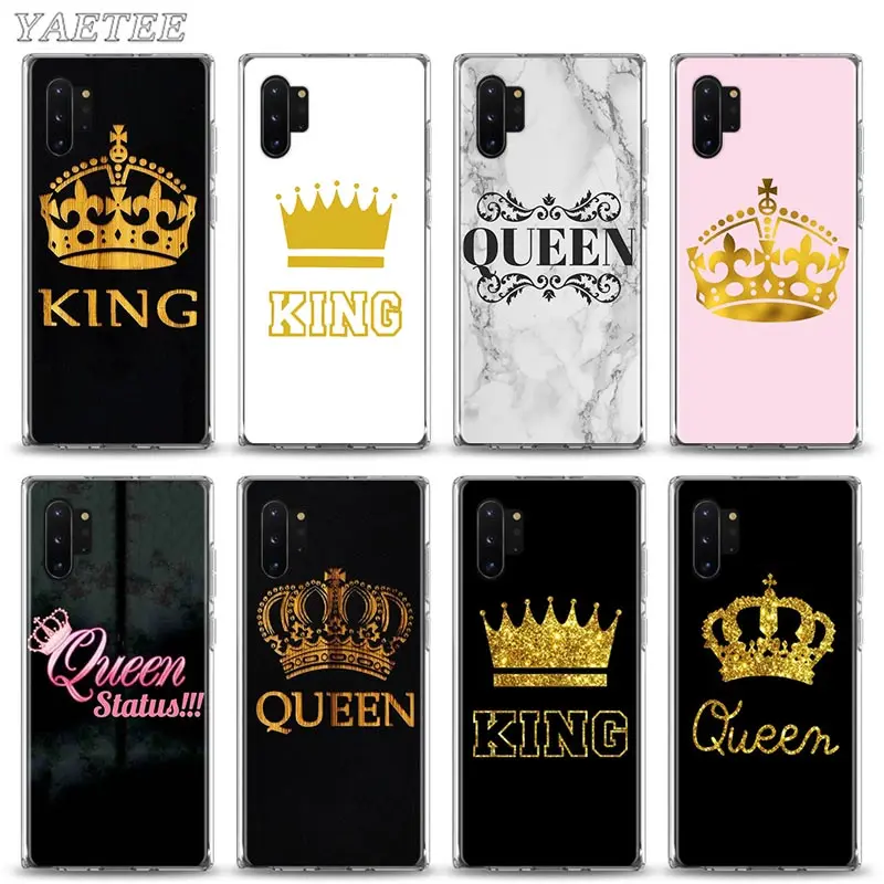 

King Queen Crown Phone Case for Samsung Galaxy Note 10 20 Ultra Note 8 9 10 S10 S20 Plus A50 A70 A51 A71 Soft Cover
