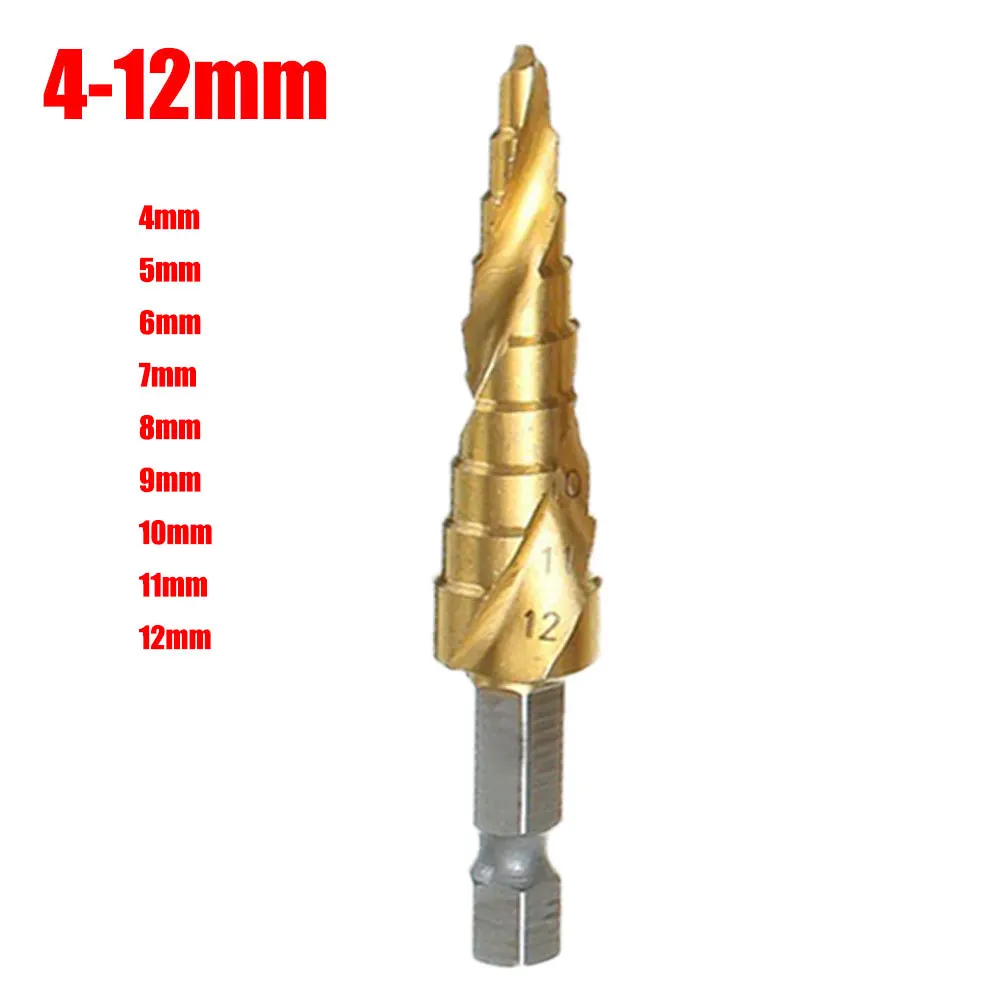 HSS Спиральная рифленая-ступенчатое сверло(от 4 до 12 лет/20/32 мм Древесины Сверло Набор карбида мини-дрель аксессуары Титан конус сверла по металлу - Цвет: 4-12mm 9 steps