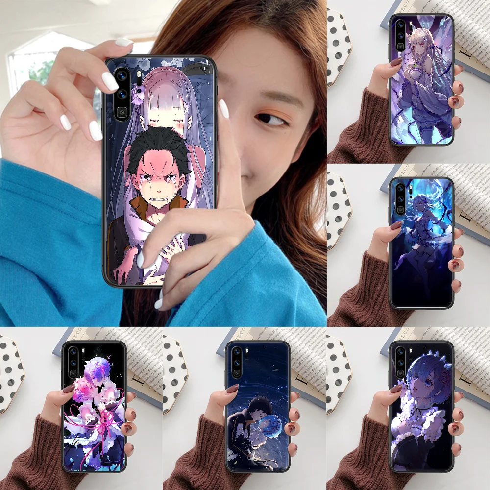Re Zero Emilia Rem Anime Phone Case For Huawei P 10 20 30 40 Mate Smart Lite Z 2019 Pro Black black Etui Tpu Waterproof Luxury | Мобильные