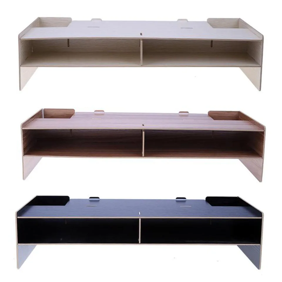 Wooden Computer Monitor Organizer Escritorio TV PC Stand Keyboard Holder Office Desk Organizer Home Desk Storage Box Case
