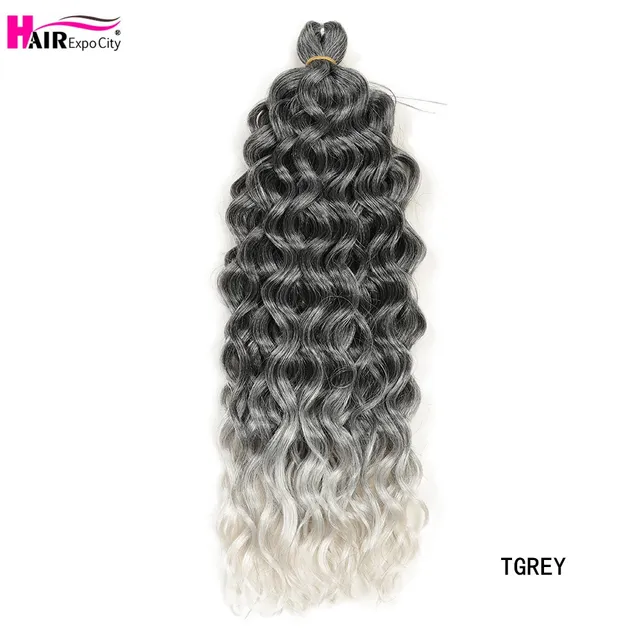 18 Inch Hawaii Curl Hairstyle Ocean Wave Crochet Braid Hair Natural Synthetic Braiding Hair Extensions For Women Hair Expo City T1B/Grey