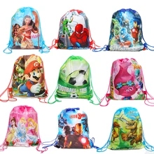 1 шт. сумка на шнурке с рисунком единорога/принцессы/Марио/Человека-паука, детский школьный рюкзак с карманами, Детские вечерние принадлежности, подарочная сумка