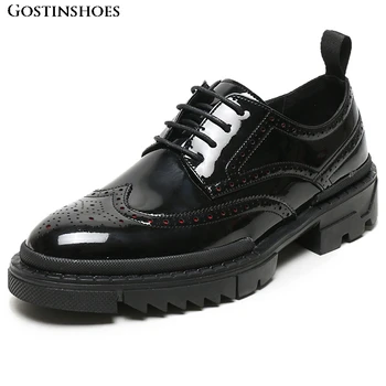 

Zapatillas Brogue Carved Men Shoes Style Patent Leather Casual Business Casual Zapatos De Hombre Thick Bottomed Leather Shoes