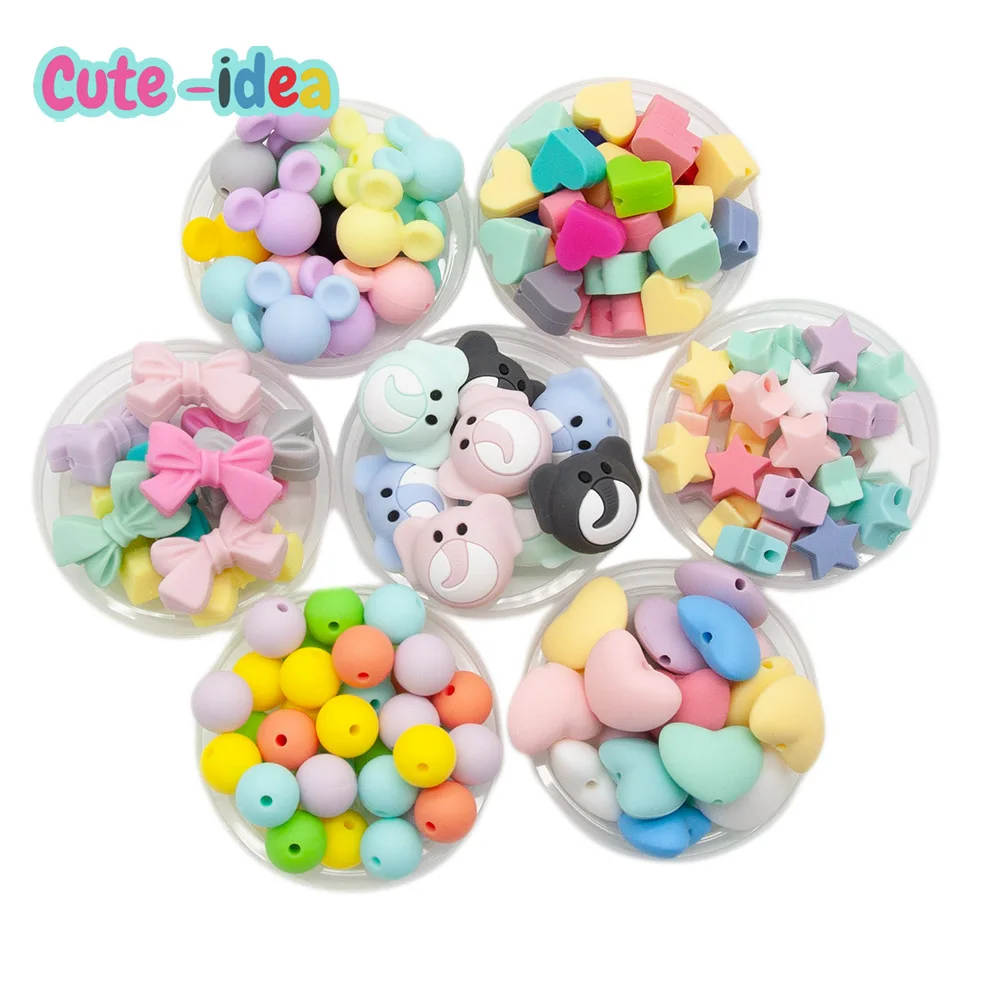 

Cute-Idea 10pcs/lot Silicone Teether Beads BPA Free Cartoon Animals Chewable Teething Beads DIY Pacifier Chain Accessories Toys