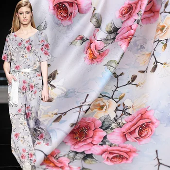 

natural silk fabric Natural Printing Mulberry Silk Lining 19 Silk Elastic Satin Cheongsam Dress Cloth
