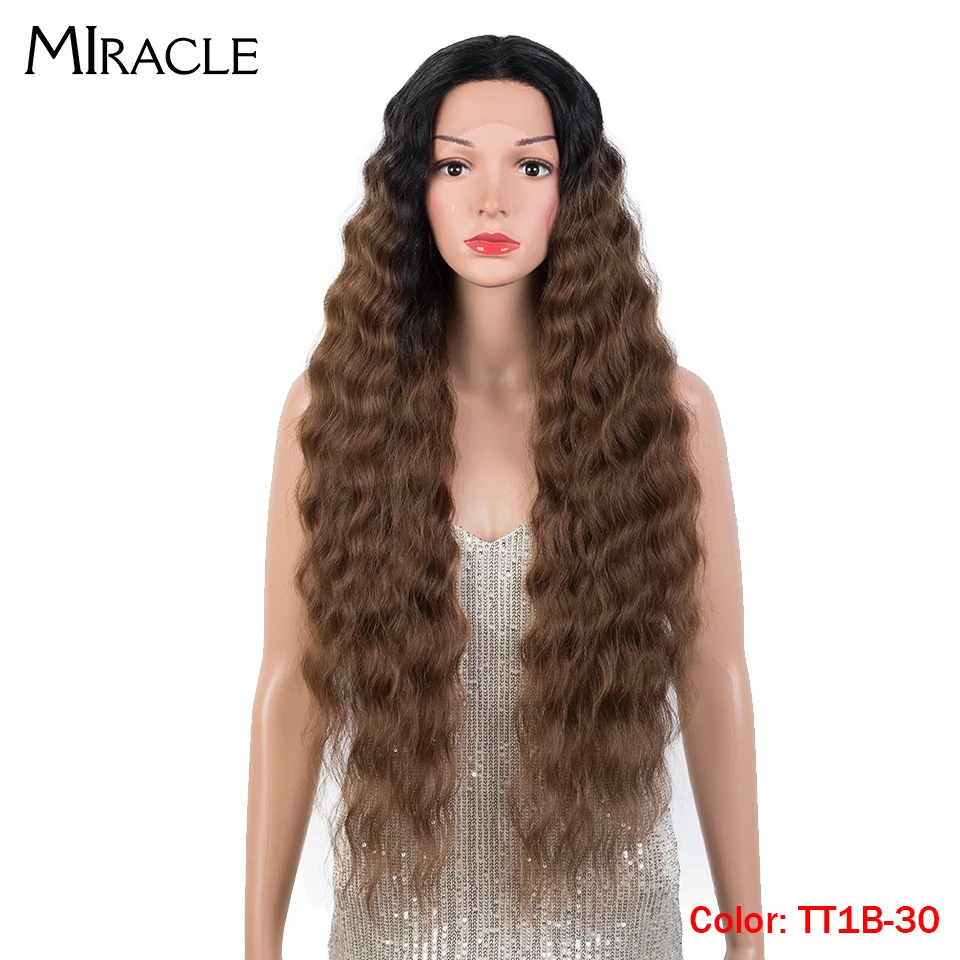 Synthetic Lace Wig For Women Deep Wave Curly Wig Blonde Cosplay Wig 30Inch Ombre Lace Wigs High Temperature Fiber Miracle