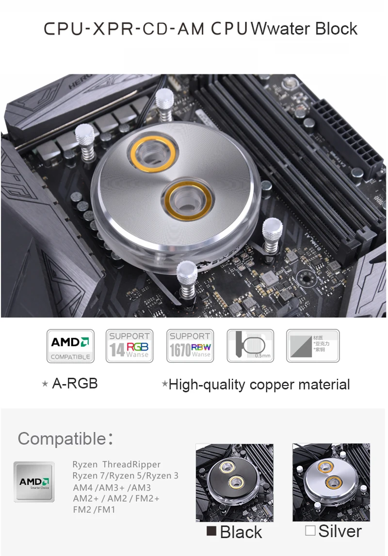 BYKSKI блок водяного охлаждения для AMD Ryzen ThreadRipper Ryzen 7/Ryzen 5/Ryzen 3/AM4/AM3+/AM3/AM2+/AM2/FM2+/FM2/FM1 медный радиатор