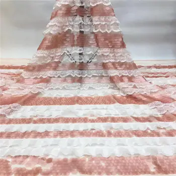 

2020 latest popular design peach fabric 5 yards African lace fabric high quality Nigerian sequined tulle lace fabric